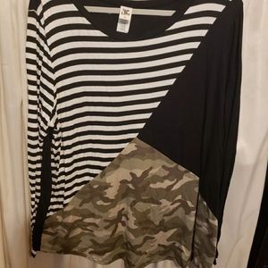 Boutique Sew In Love ColorBlock Top Camo Stripes XL